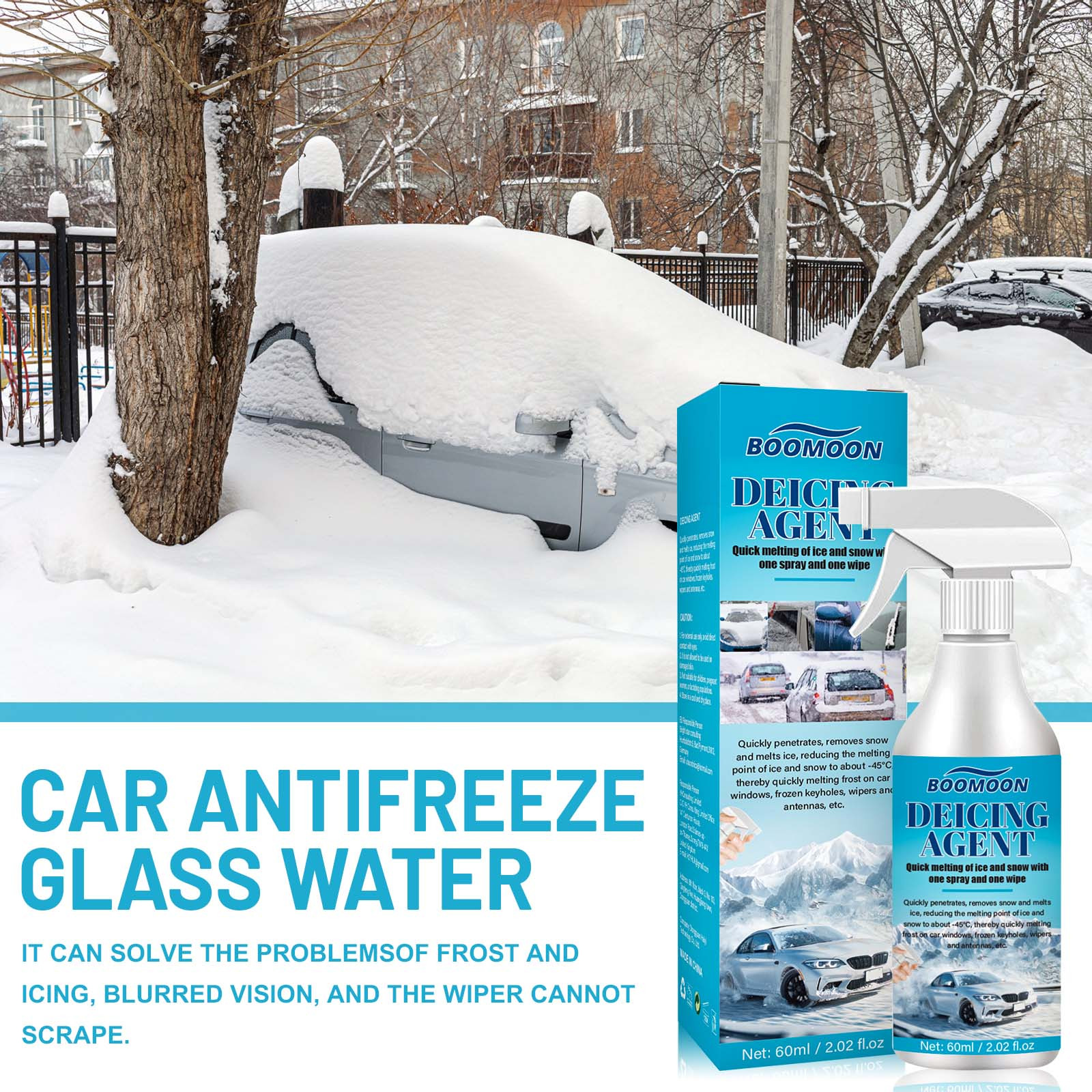 Amacok Auto Windshield Deicing Spray Snow Melting Spray Windshield De-Icer,  Fast Ice Melting Spray Defrosting Anti Frost Spray Deicer Spray for Car  Windshield Windows Wipers and Mirrors 60Ml 